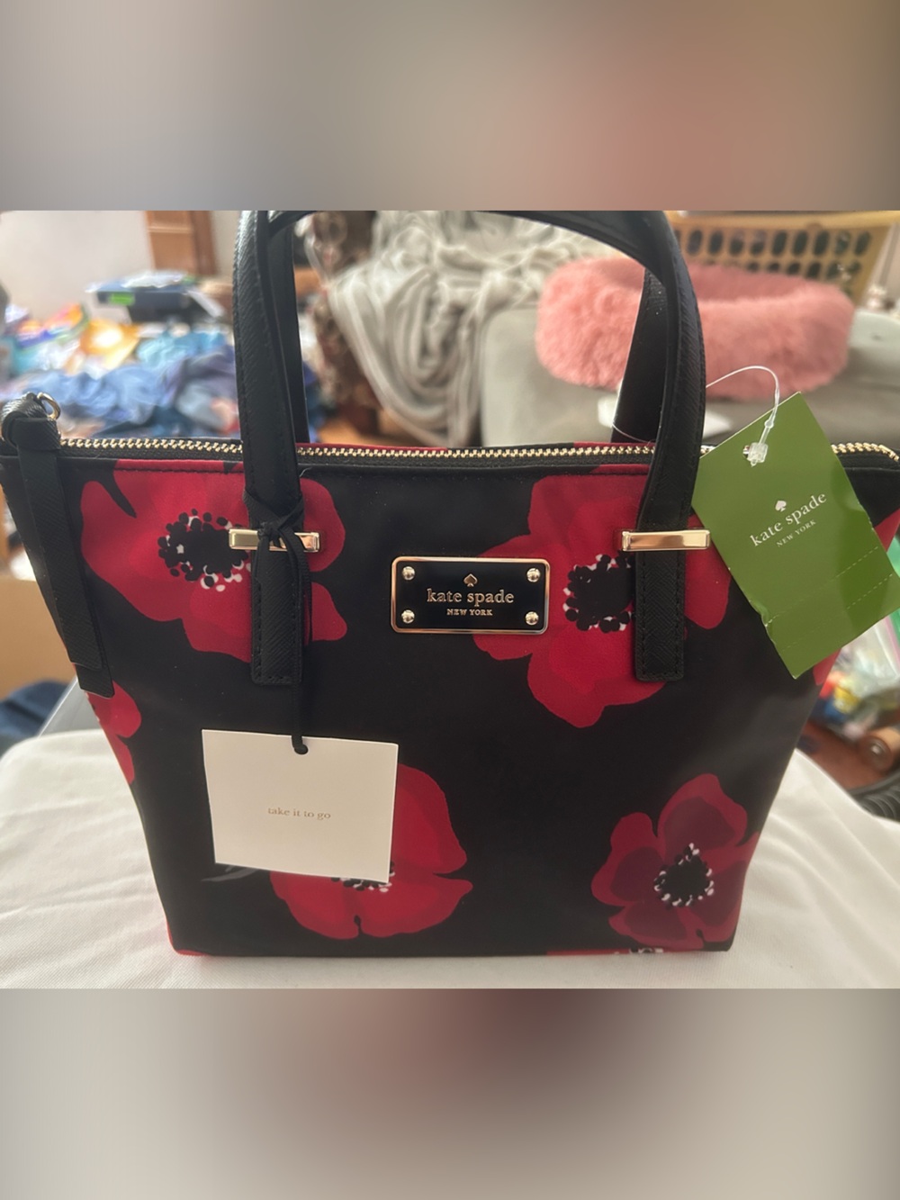 kate spade Black Tote with Red Poppy Print Wilson road poppy black multi